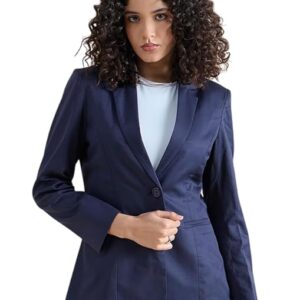 Powersutra Poly Cotton Navy Blue Blazer for Women Formal Wear | Office Wear Dress for Women | Casual Women Blazer | Single Breasted | Notched Collar | Button Closure
