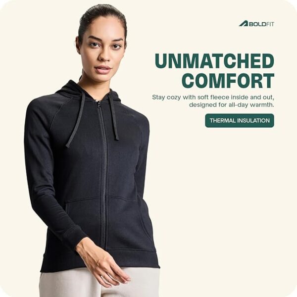 Boldfit Cotton Blend Hoodie for Women Winter Wear for Women Stylish Winter Jacket for Women Stylish Sweater for Women Winter Wear Sweatshirts for Women Stylish Thermal Zipper Winter Tops - Image 4