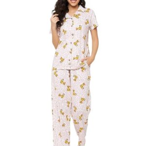Clovia Women's Cotton Pretty Florals Button Me Up Shirt & Pyjama