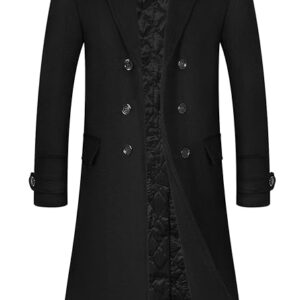 APTRO Men's Winter Full Length Trench Coat Wool Blend Top Coat Fleece Lining Overcoat
