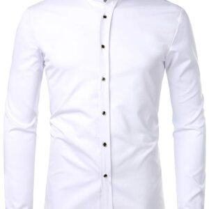 ZEROYAA Men's Luxury Gold Embroidery Design Slim Fit Long Sleeve Button Up Dress Shirts