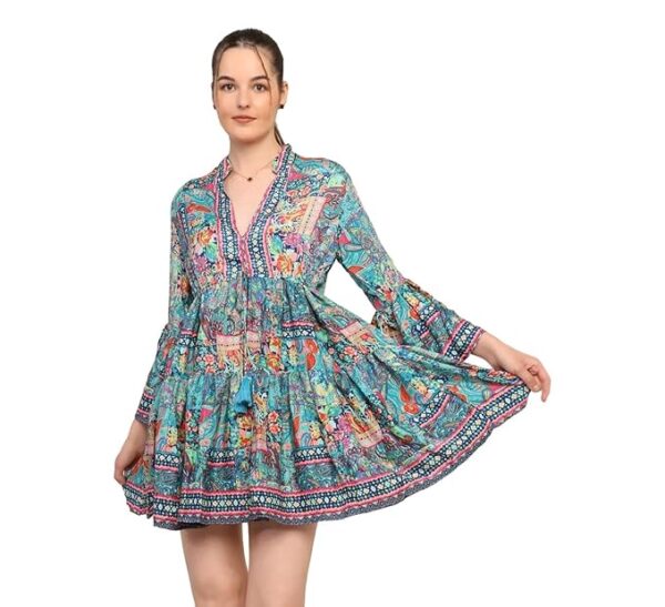 KE Kanha Exports Women Dress | Beach wear Dress for Women| Latest Stylish | Dresses for Woman | Summer Outfit | Unique Border Design Tassel Stretchable with Adjustable Drawstring fit and Flare