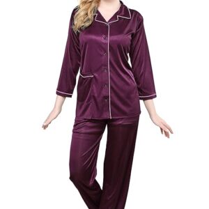 TIGYWIGY Women's Satin Plain/Solid Top and Pyjama Set Pack of 1